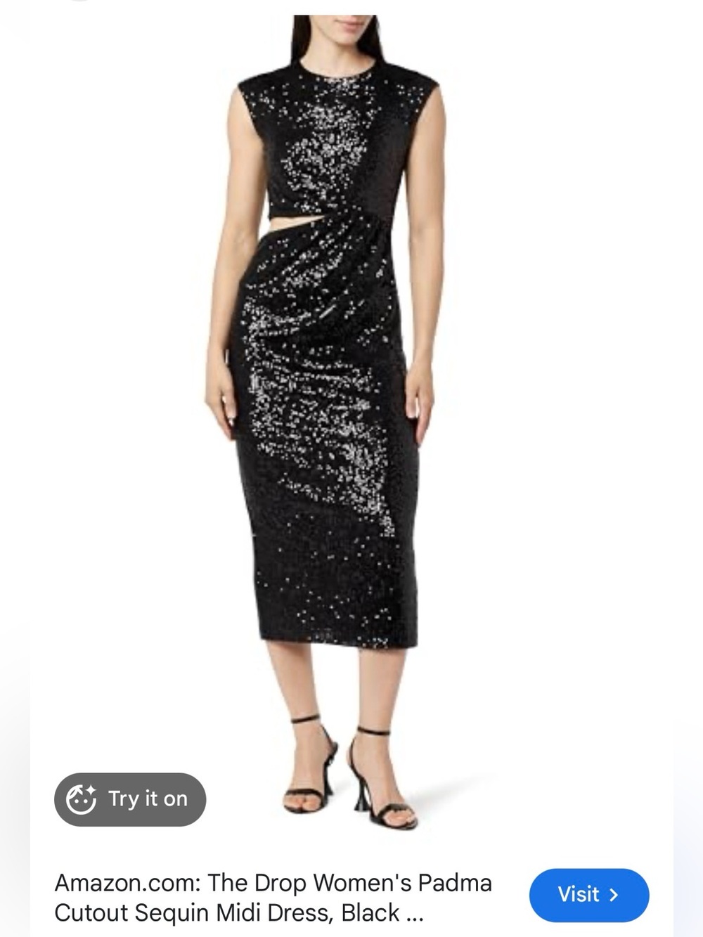 The drop Padma Black Sequin Cutout Midi Dress with Tag